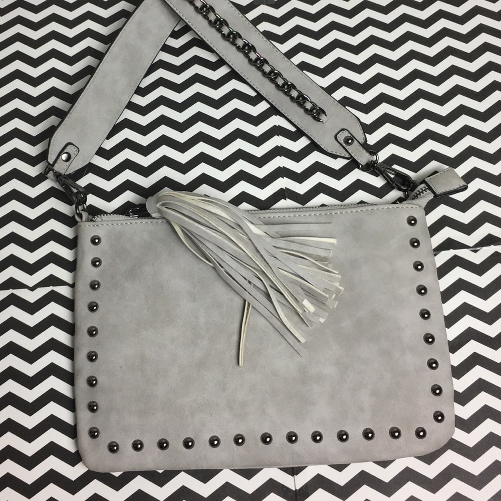 Gray Shoulder Bag Clutch with tassel